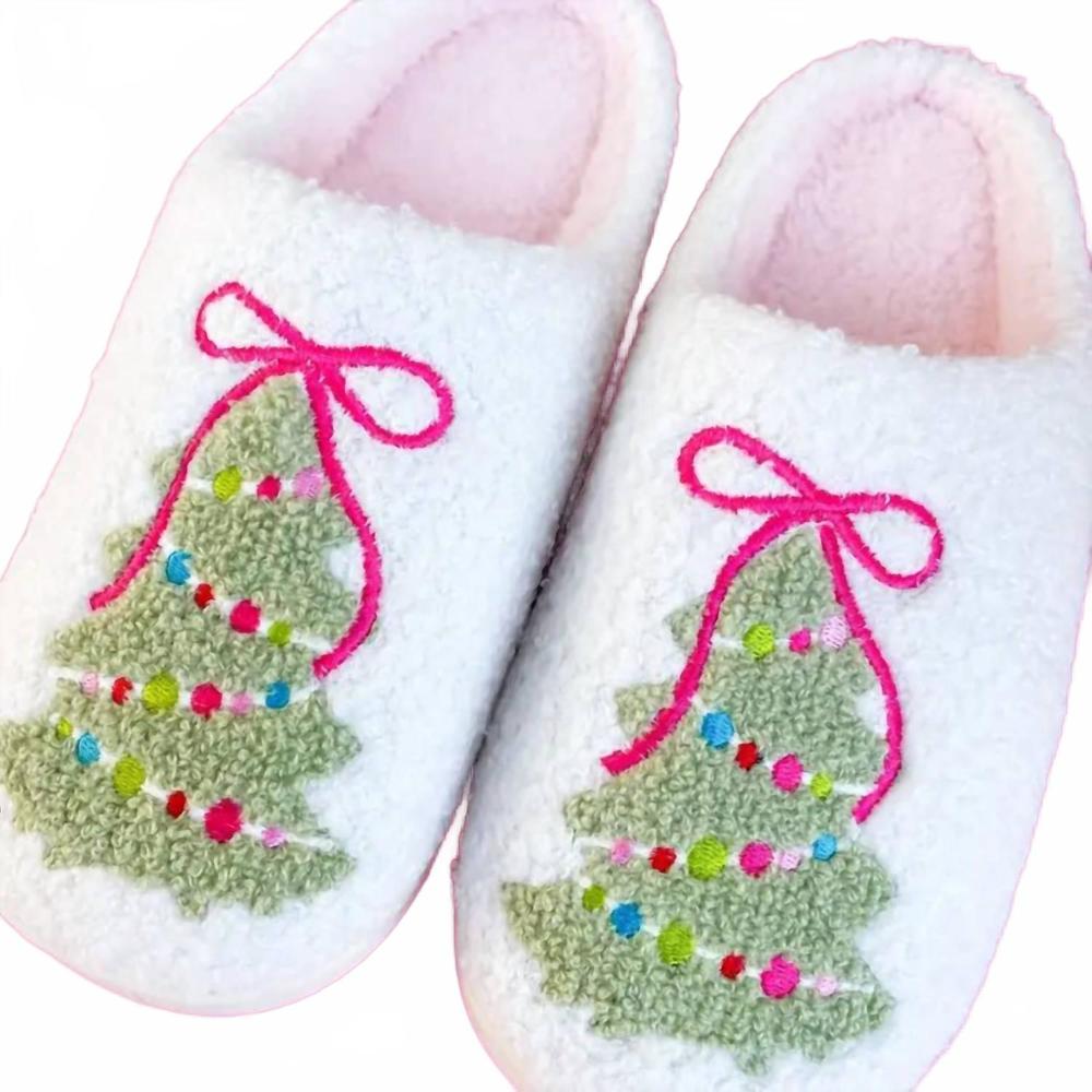 NEW ROCK PAPER SCISSORS women's bow christmas tree slippers in pink